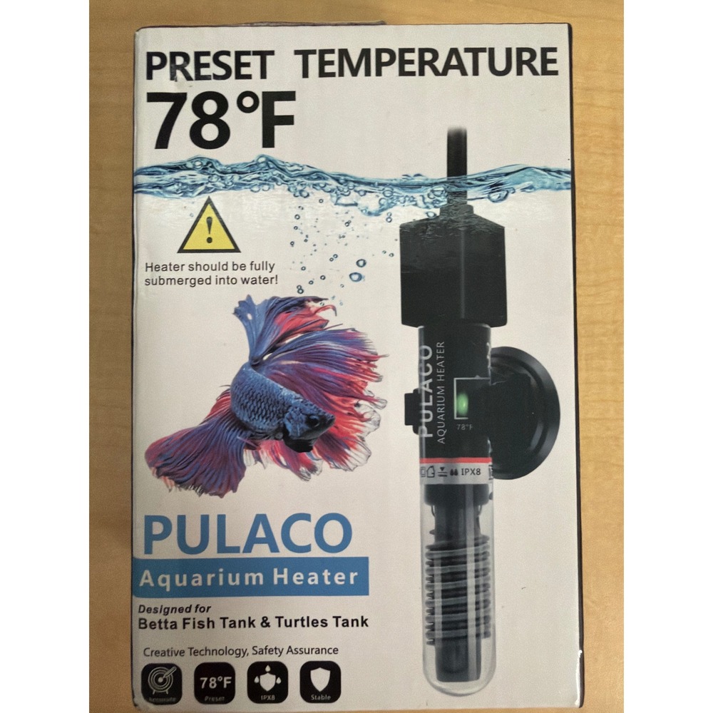PULACO PL-168 25W Aquarium Heater 78F Preset Submersible Betta Tank 1-6 Gal
